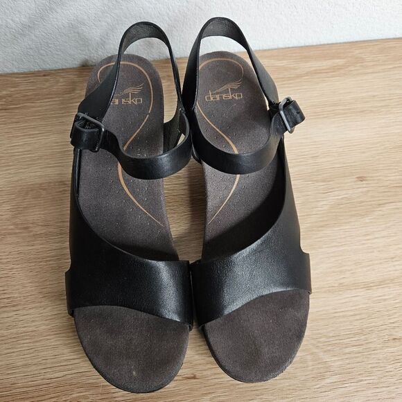 Dansko Women's Black Leather Tasha Clog Heels Sandal Size 41 - Picture 5 of 7